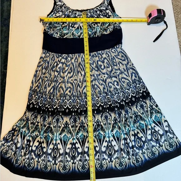 R&M Richards Blue Ikat Empire Waist Midi Dress 18 Resort Cruise Vacation Summer - Picture 6 of 9